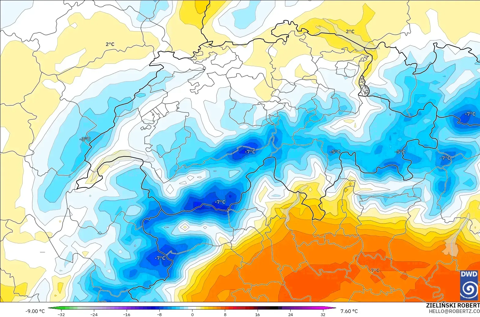 ICON modelo - Suiza, Anomalía de temperatura a 850 hPa
