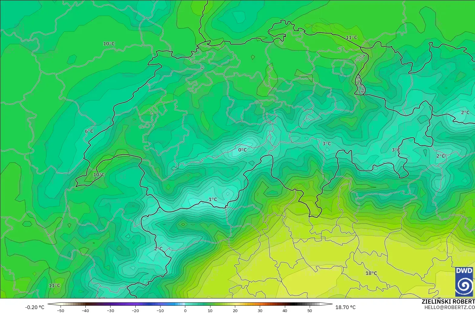 ICON modelo - Suiza, Temperatura a 850 hPa