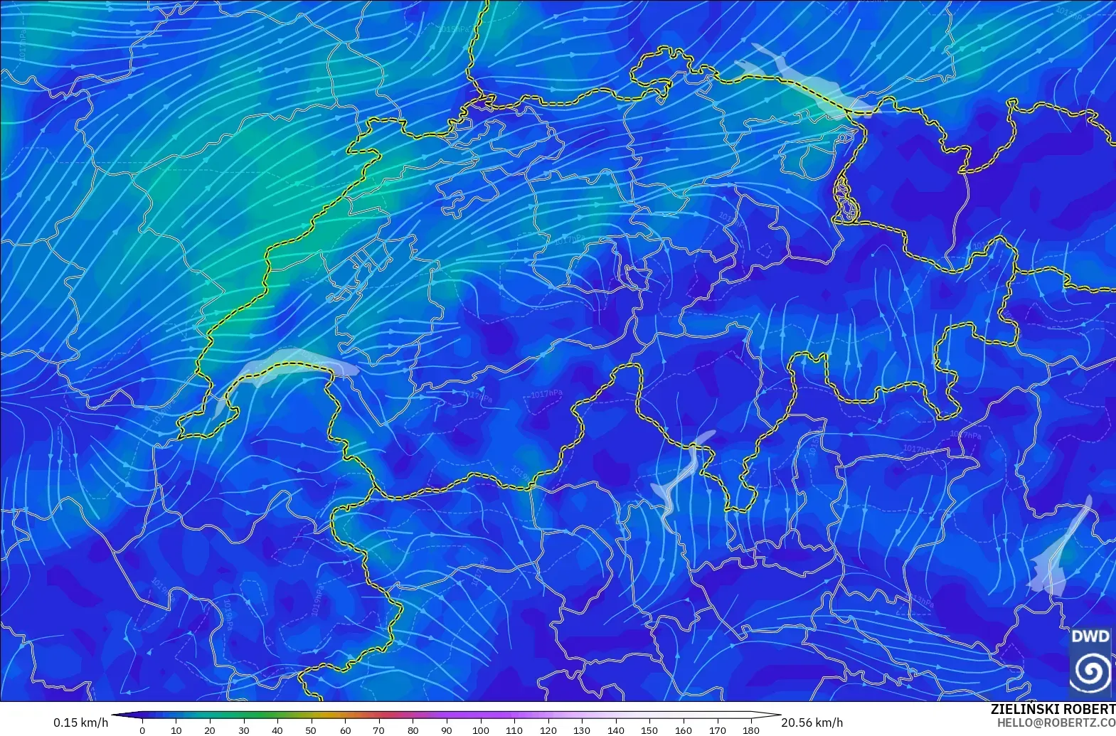 ICON modelo - Suiza, Viento a 10 m
