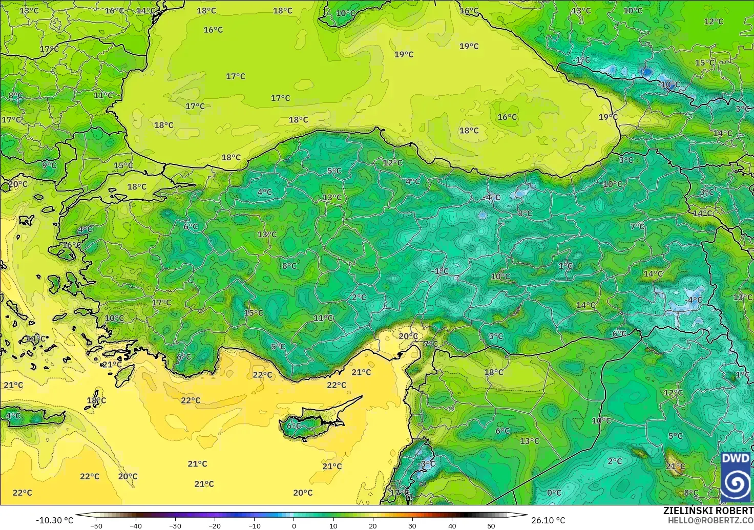 ICON modelo - Turquía, Punto de rocío a 2 m