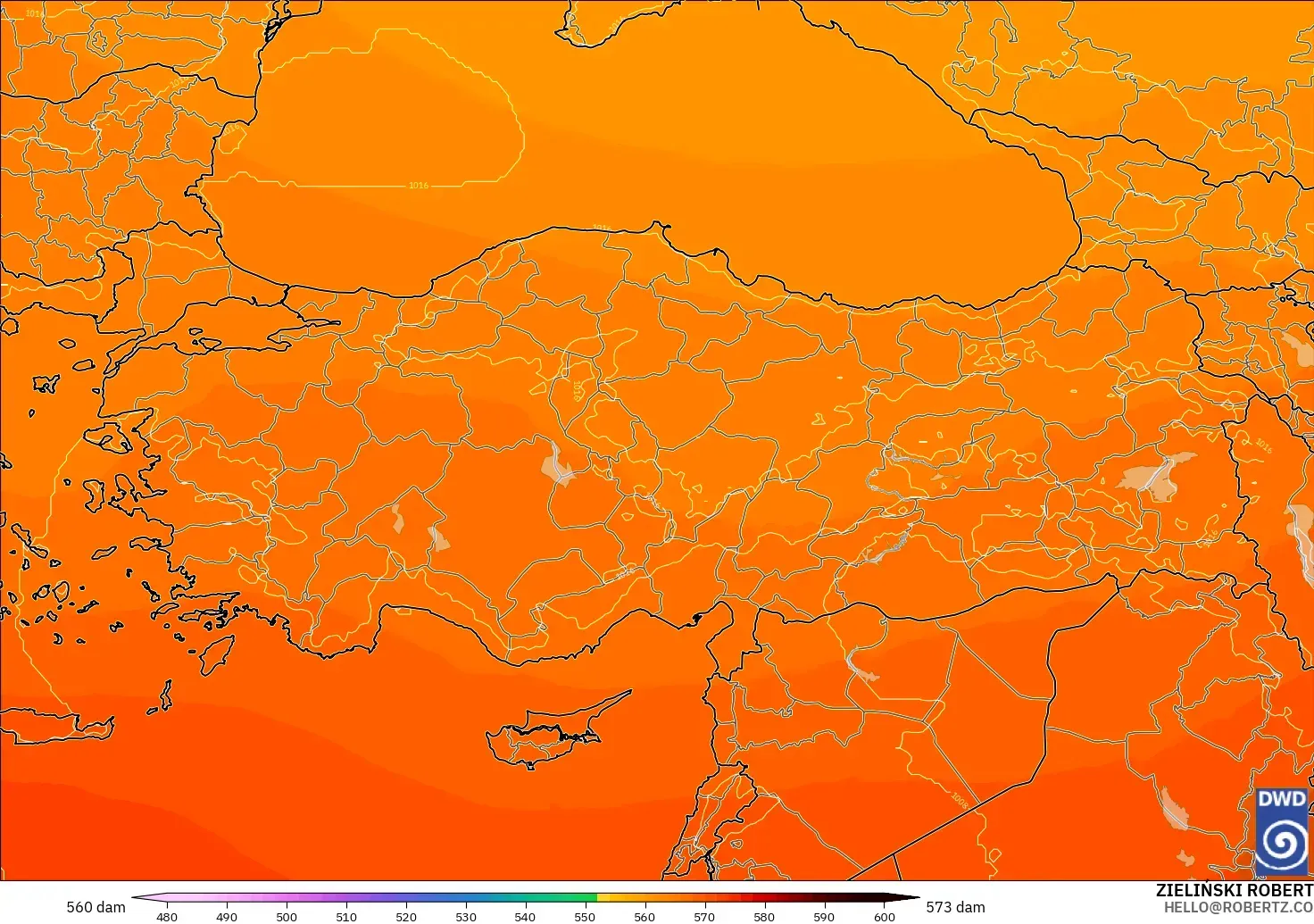 ICON modelo - Turquía, Altura geopotencial a 500 hPa