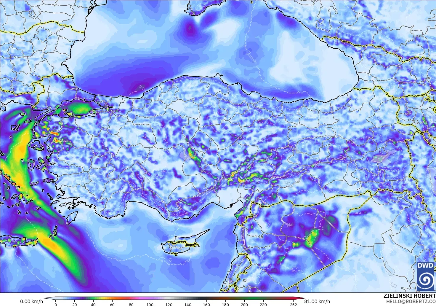 ICON modelo - Turquía, Ráfagas de viento
