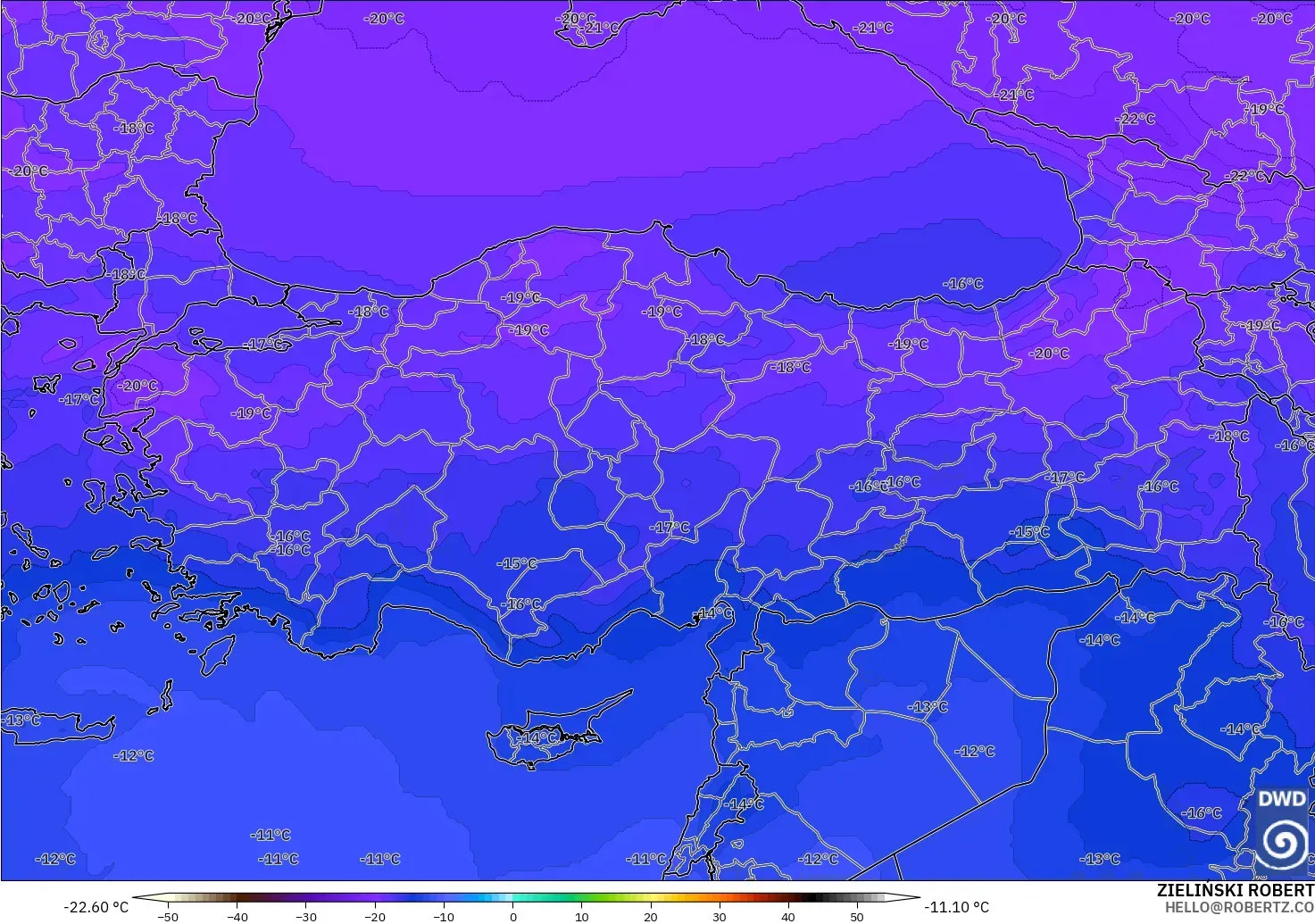 ICON modelo - Turquía, Temperatura a 500 hPa
