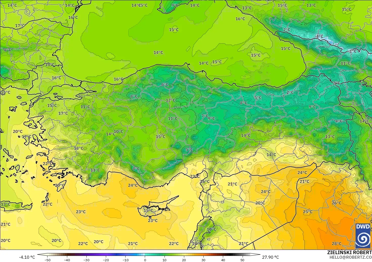ICON modelo - Turquía, Temperatura a 850 hPa