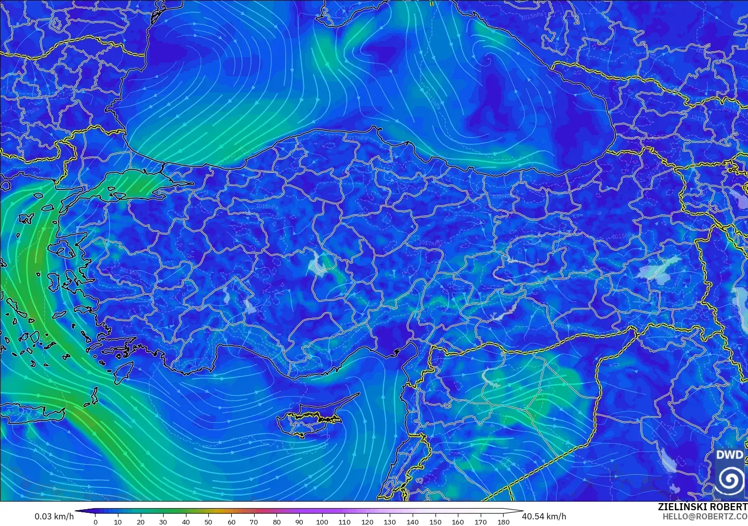 ICON modelo - Turquía, Viento a 10 m