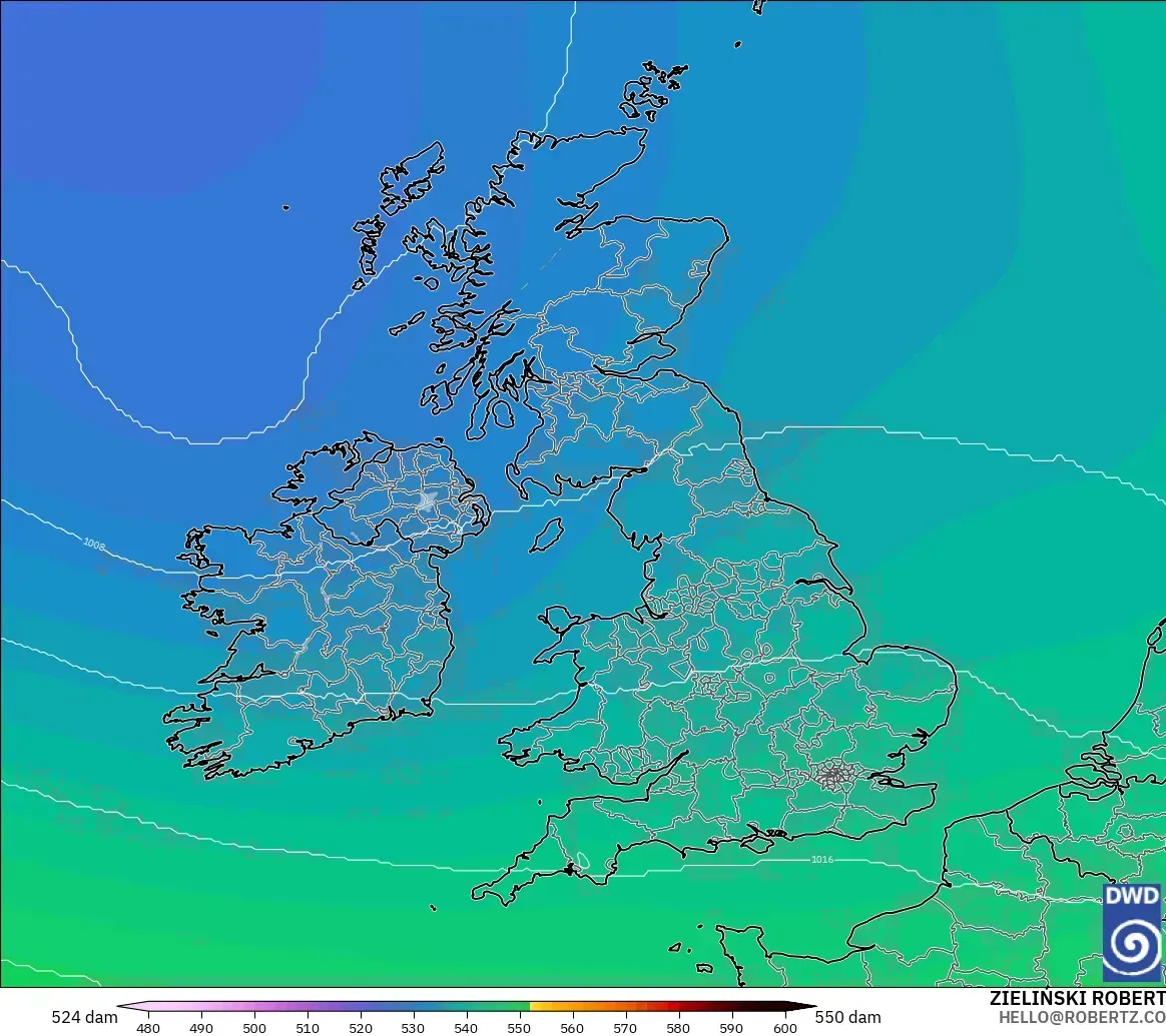 ICON modelo - Reino Unido, Altura geopotencial a 500 hPa