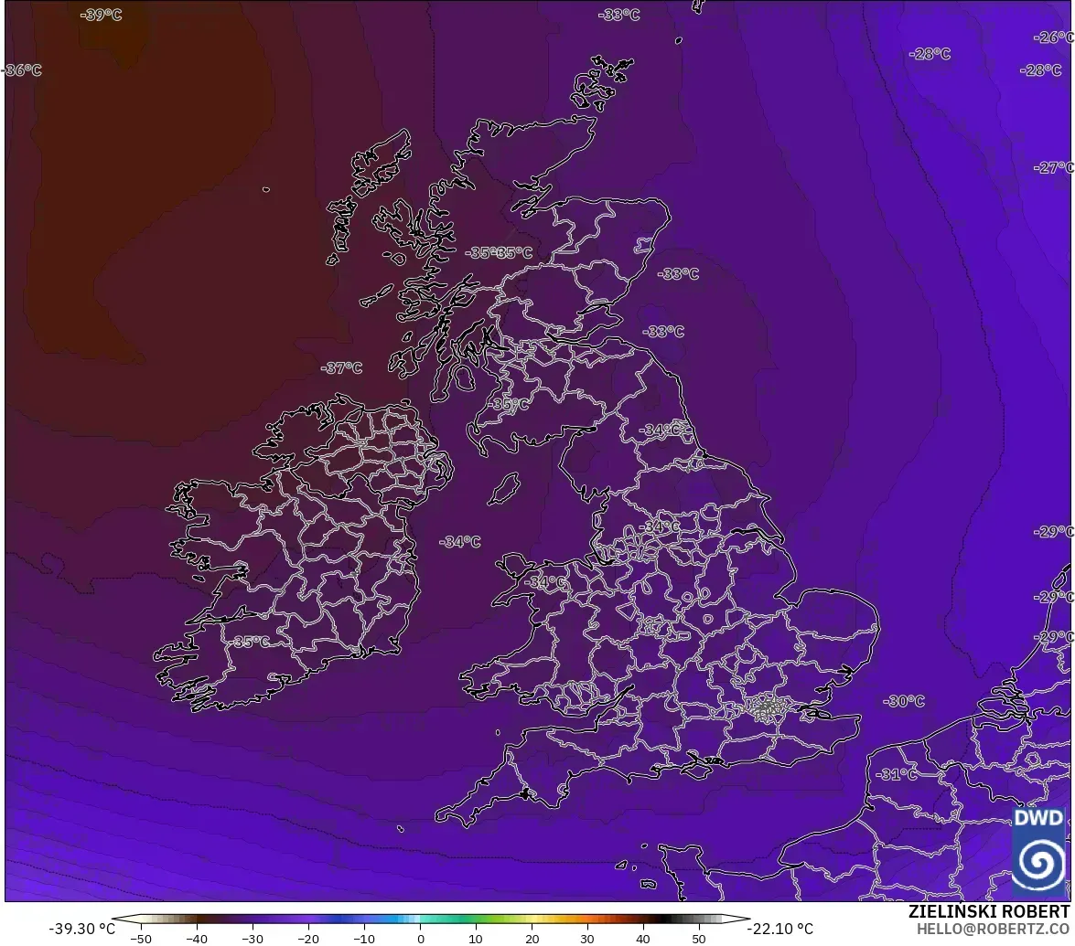 ICON modelo - Reino Unido, Temperatura a 500 hPa