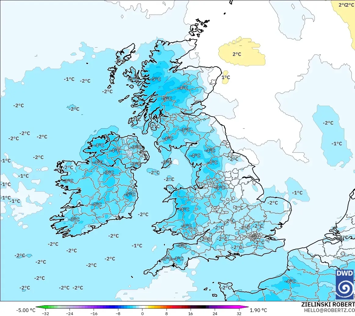 ICON modelo - Reino Unido, Anomalía de temperatura a 850 hPa