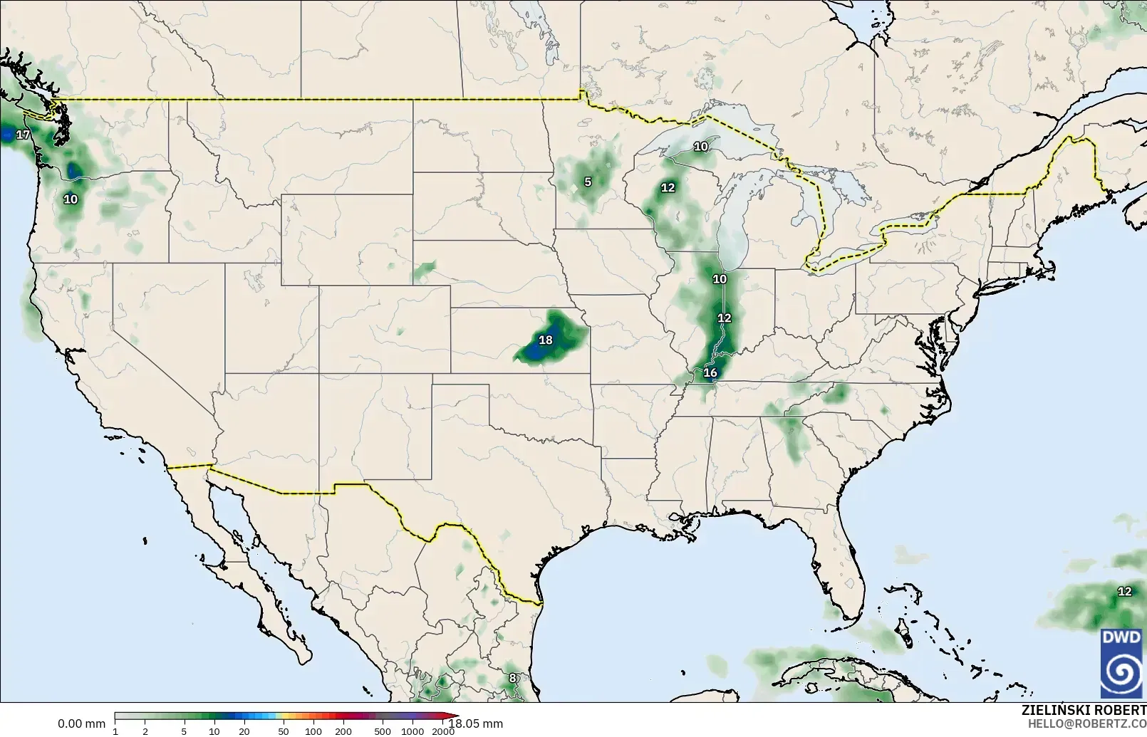 ICON modelo - Estados Unidos, Acumulación de precipitación