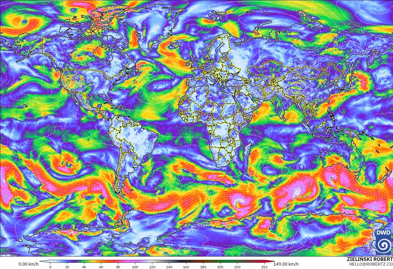 ICON modelo - Mundo, Ráfagas de viento