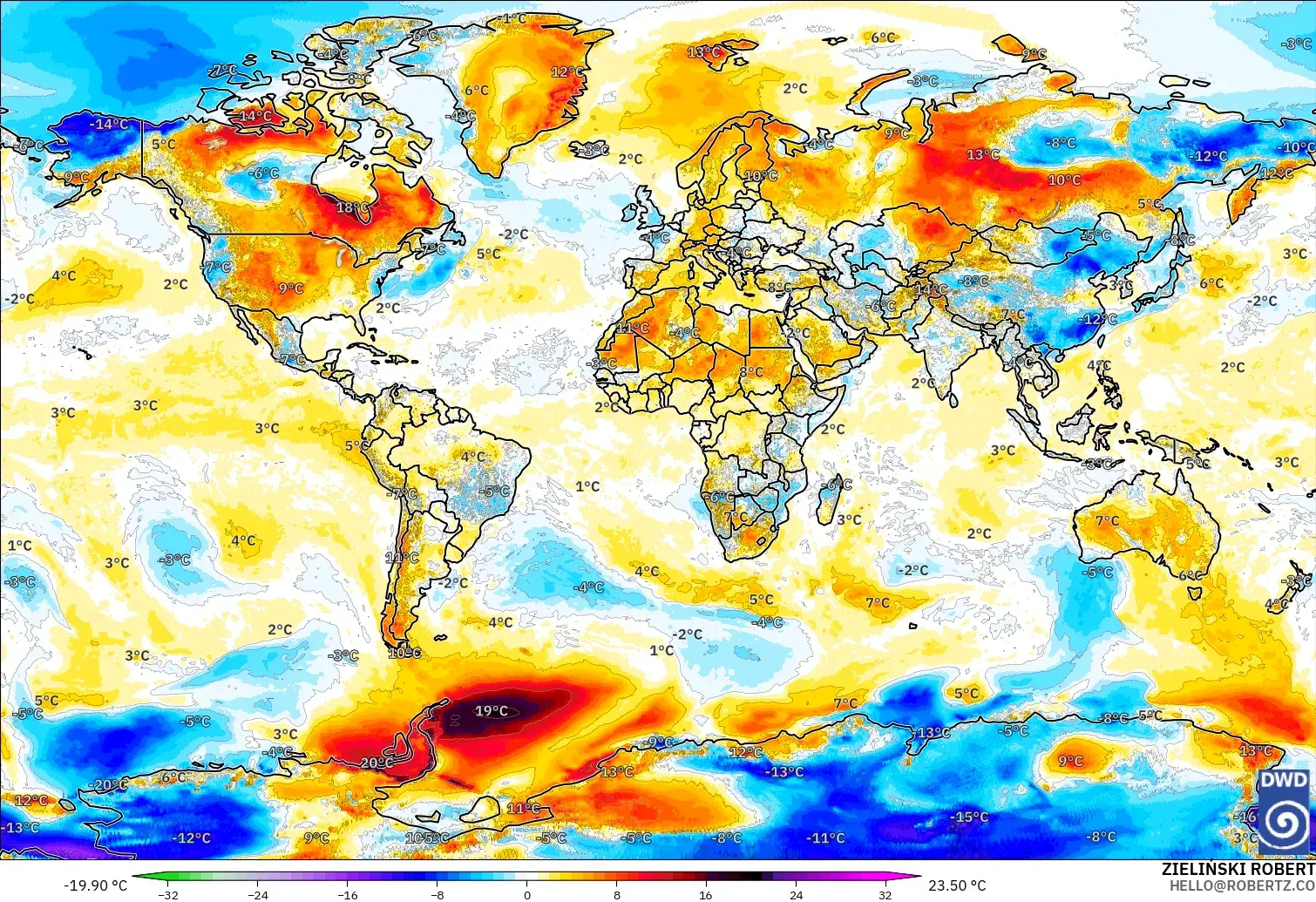 ICON modelo - Mundo, Anomalía de temperatura a 2 m