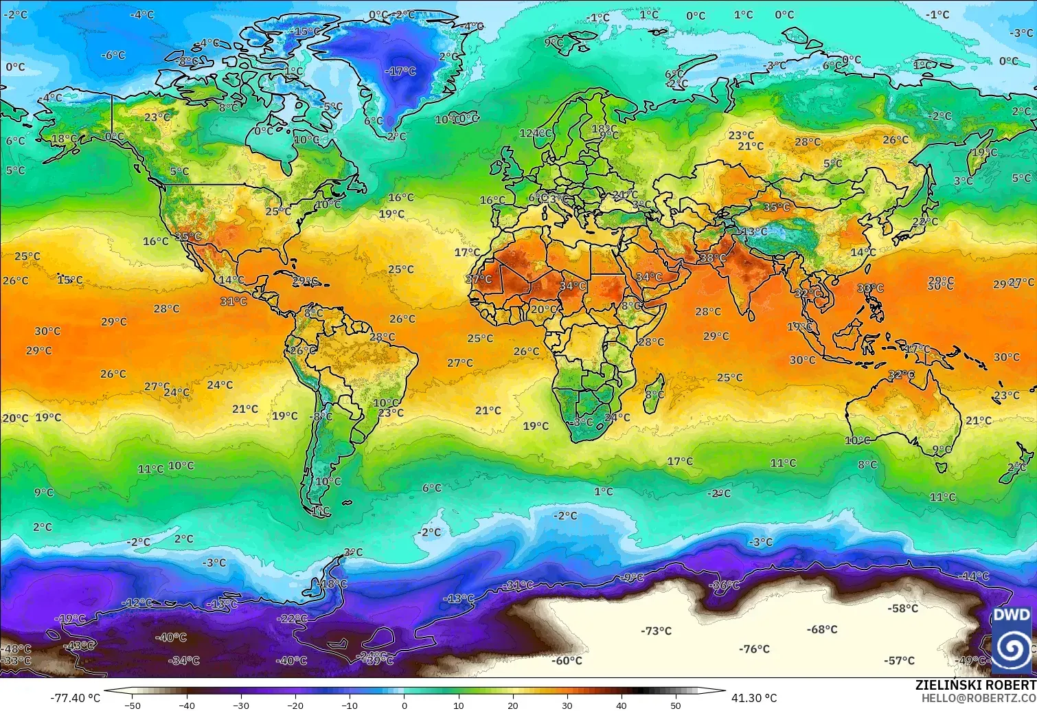 ICON modelo - Mundo, Temperatura a 2 m