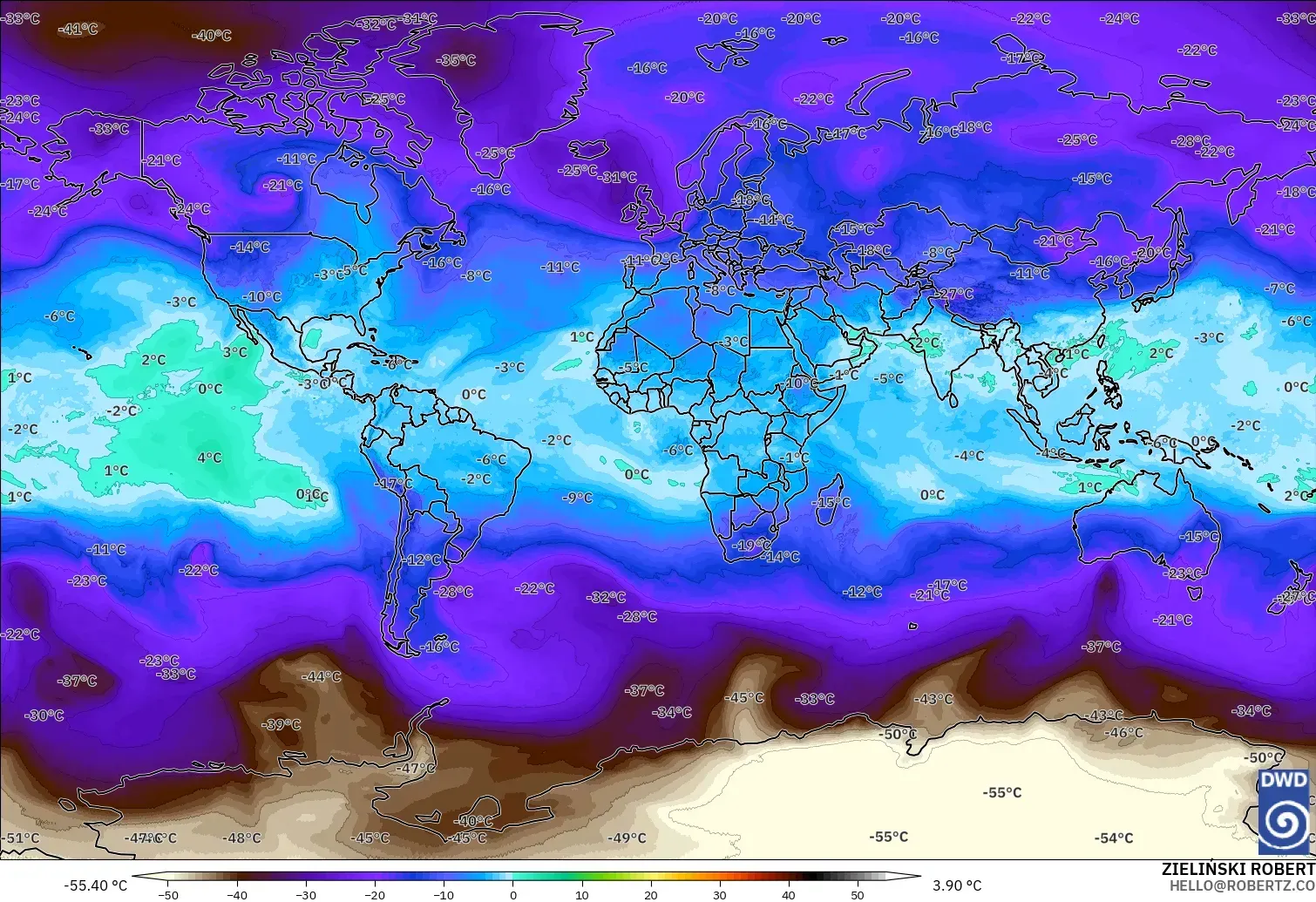 ICON modelo - Mundo, Temperatura a 500 hPa