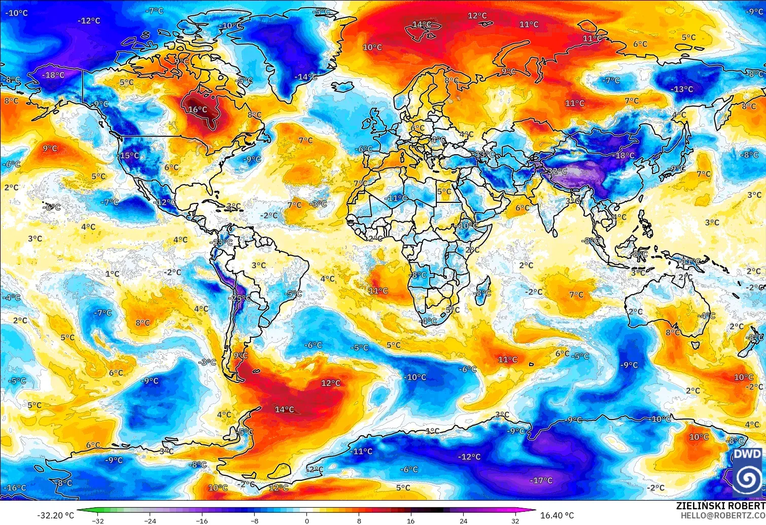 ICON modelo - Mundo, Anomalía de temperatura a 850 hPa