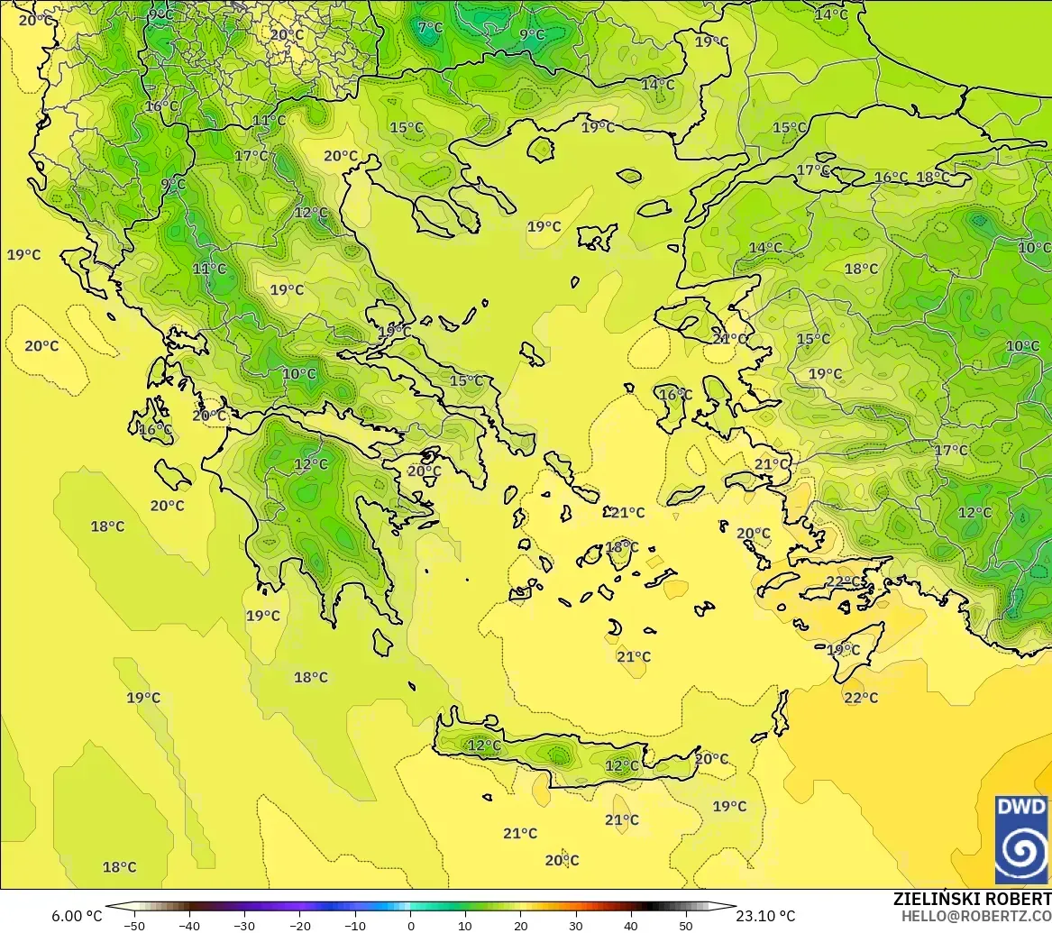 ICON modelo - Grecia, Temperatura a 850 hPa