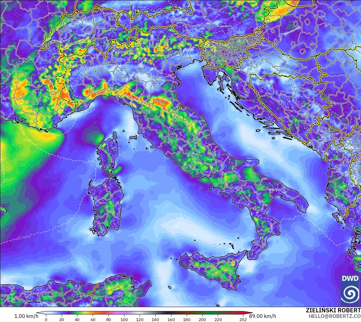 ICON modelo - Italia, Ráfagas de Viento Máximas