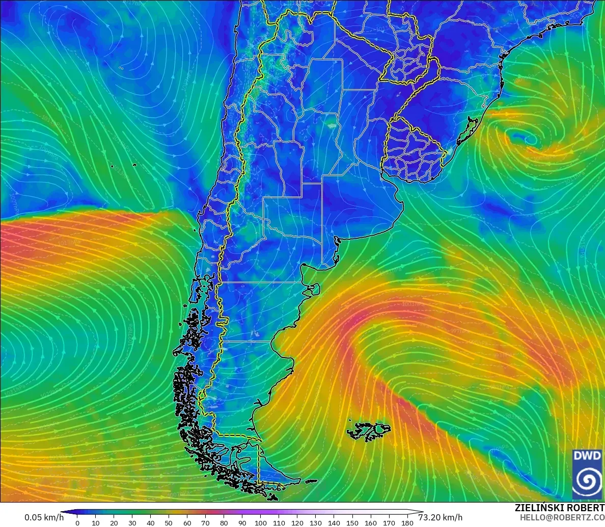 ICON modelo - Argentina, Viento a 10 m
