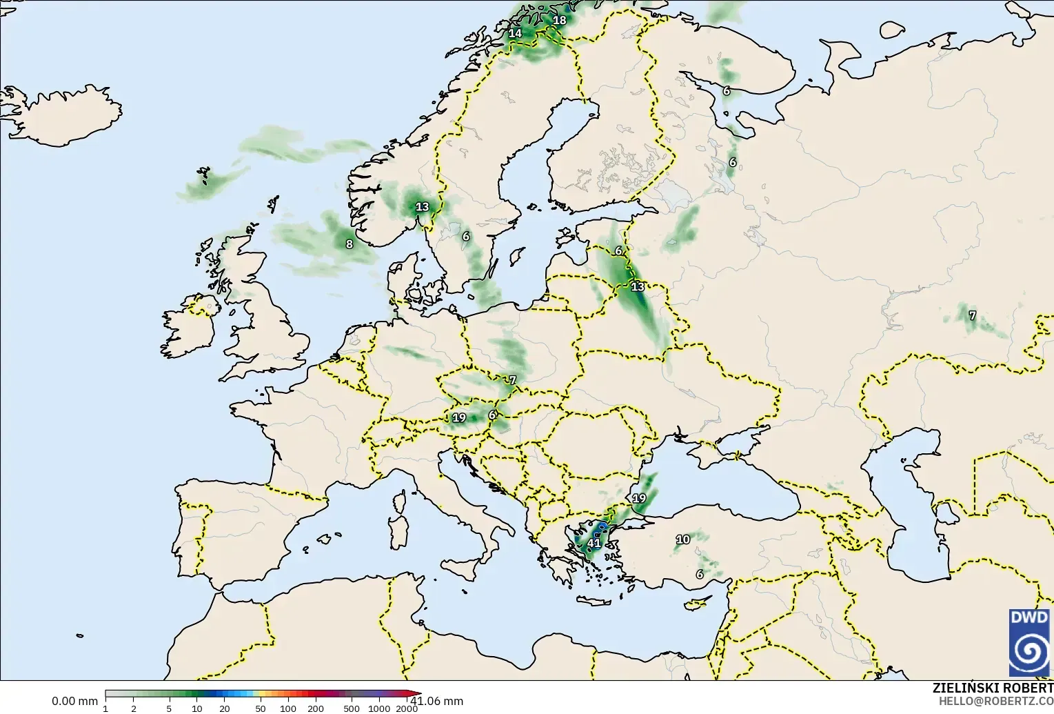 ICON modelo - Europa, Acumulación de precipitación