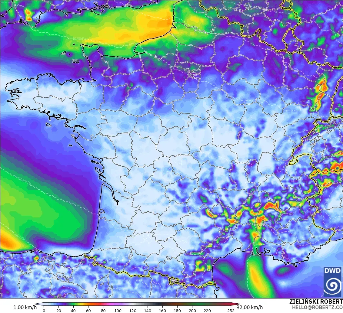 ICON modelo - Francia, Ráfagas de viento