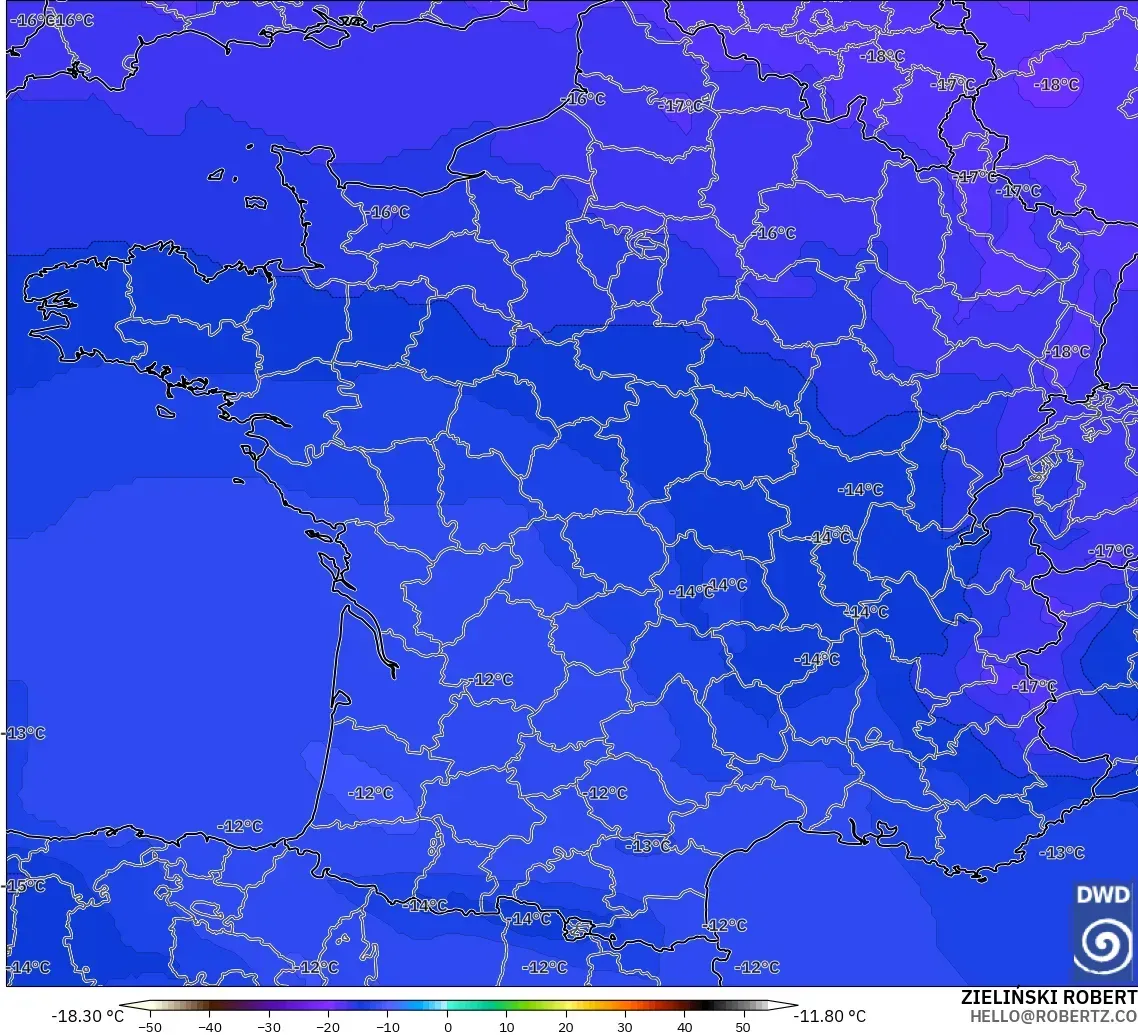 ICON modelo - Francia, Temperatura a 500 hPa