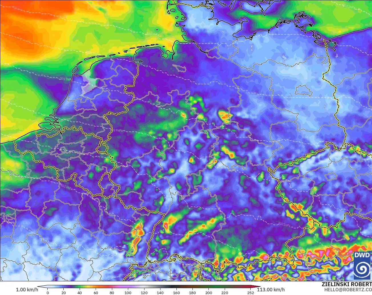 ICON modelo - Alemania, Ráfagas de viento