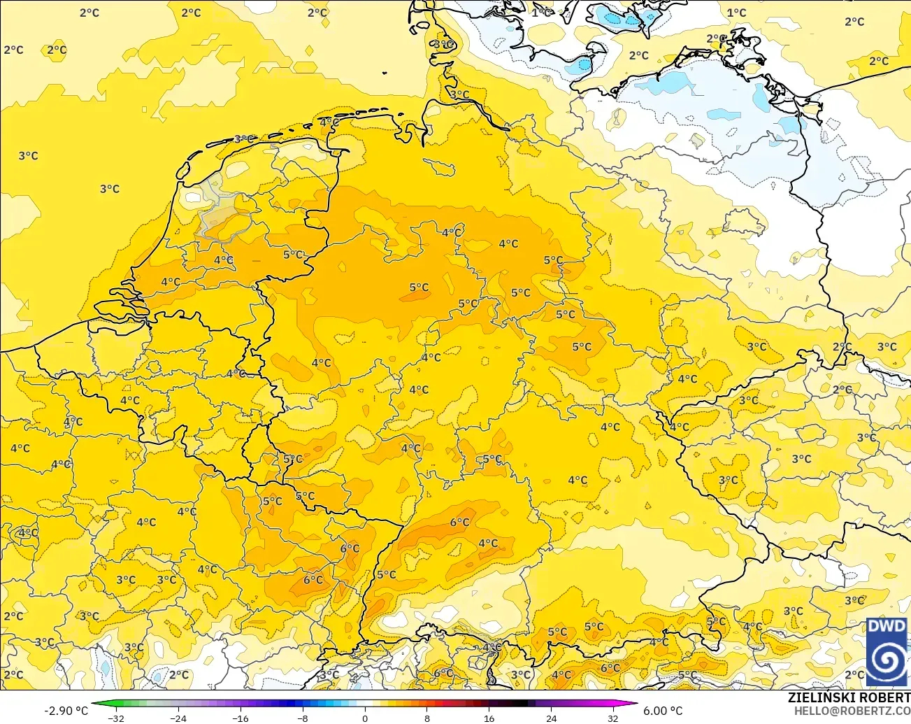 ICON modelo - Alemania, Anomalía de temperatura a 2 m