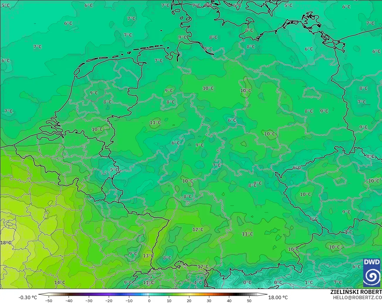 ICON modelo - Alemania, Temperatura a 850 hPa