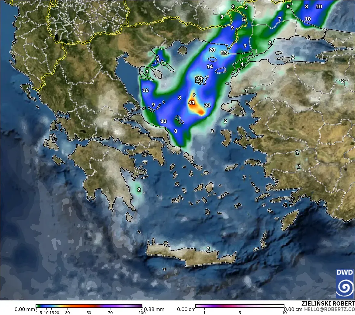 ICON modelo - Grecia, Precipitación, nubes y presión