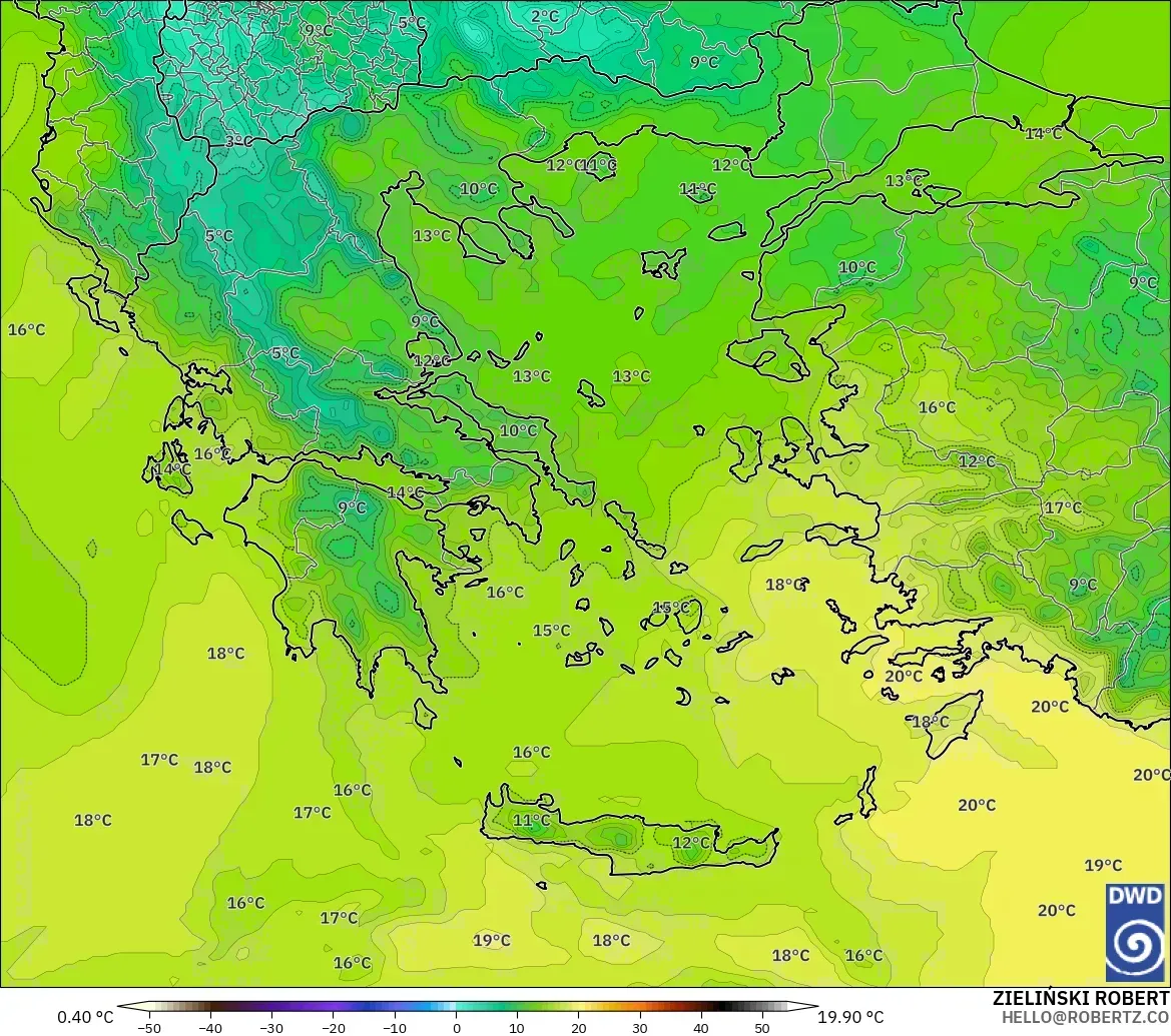 ICON modelo - Grecia, Temperatura a 850 hPa