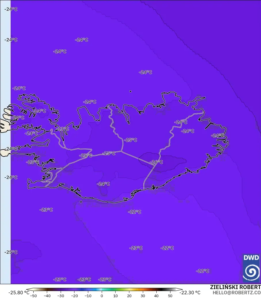 ICON modelo - Islandia, Temperatura a 500 hPa