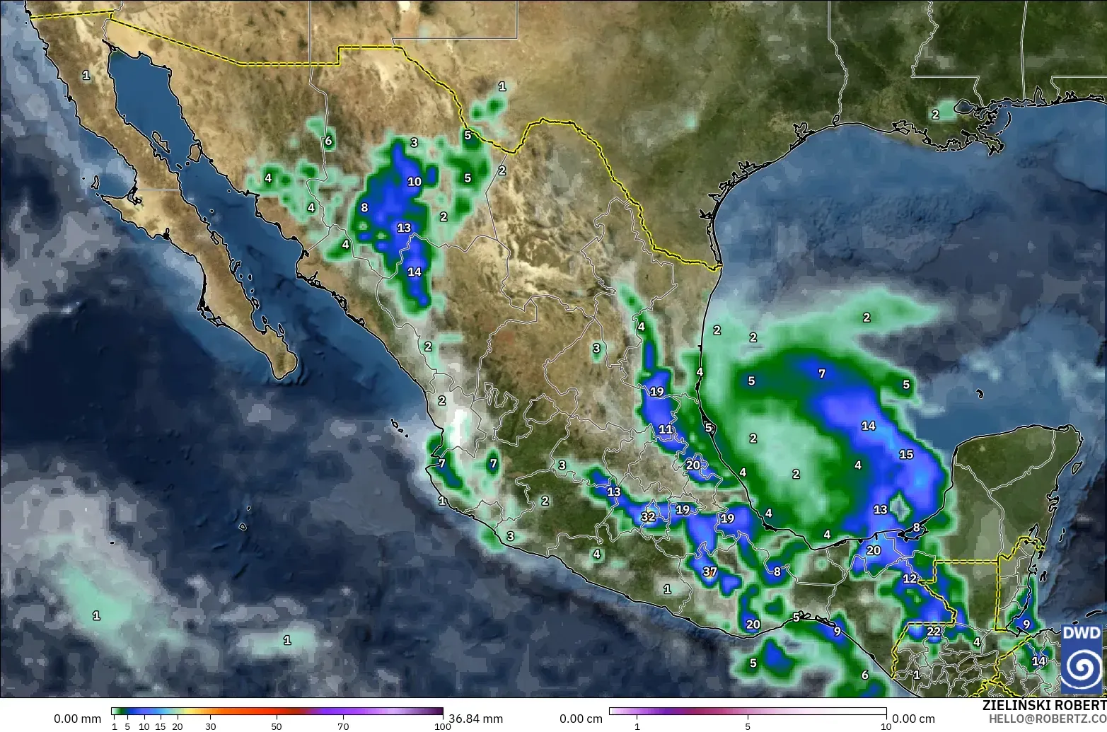 ICON modelo - México, Precipitación, nubes y presión