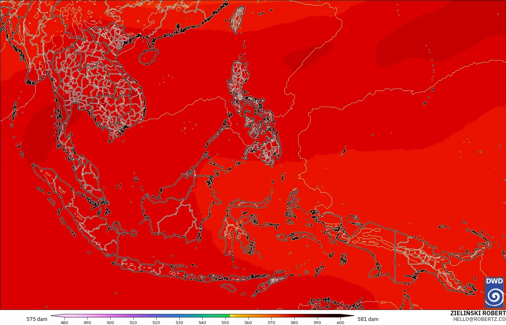 ICON modelo - Sudeste Asiático, Altura geopotencial a 500 hPa