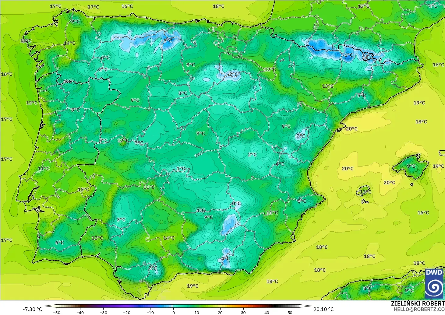 ICON modelo - España, Punto de rocío a 2 m