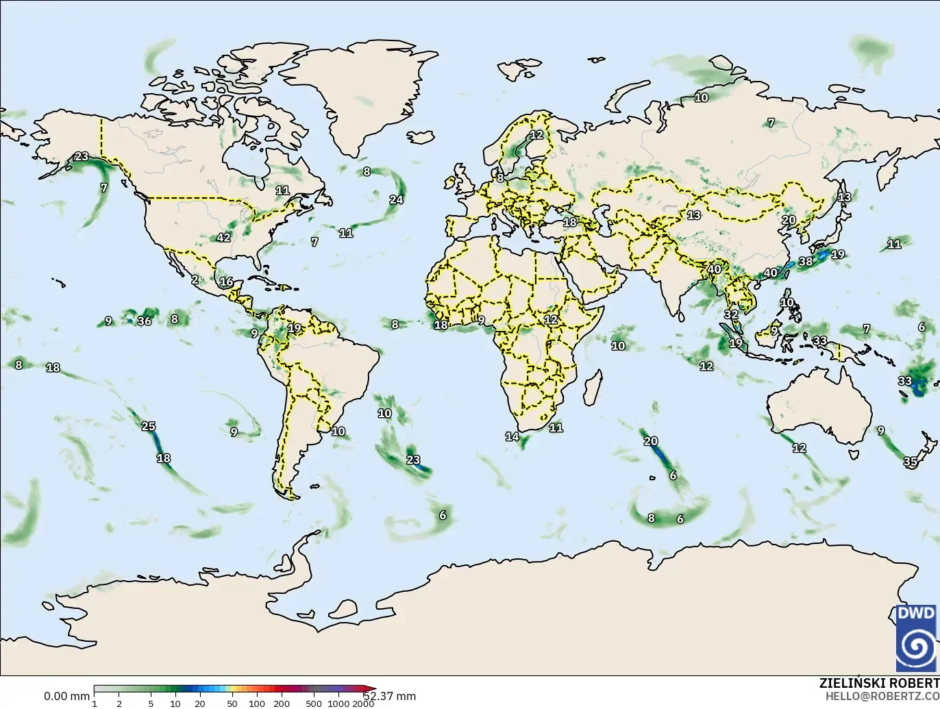 ICON modelo - Mundo, Acumulación de precipitación