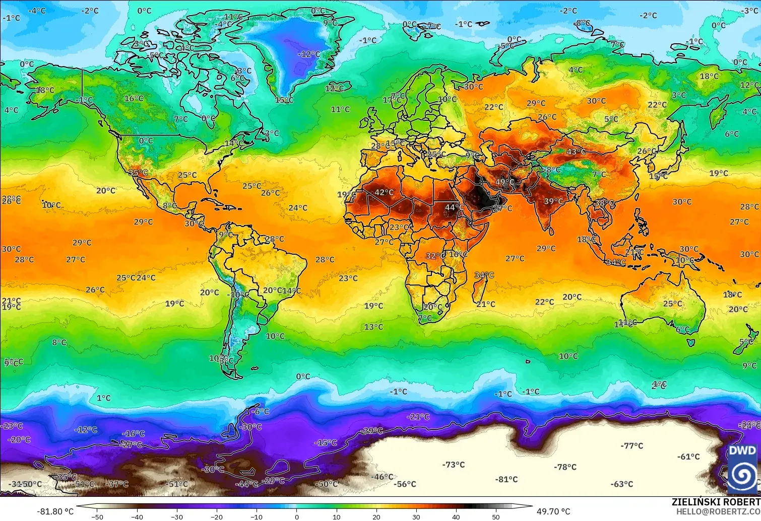 ICON modelo - Mundo, Temperatura a 2 m