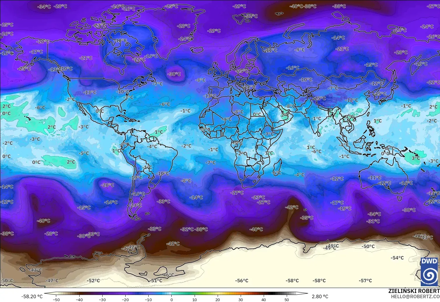 ICON modelo - Mundo, Temperatura a 500 hPa