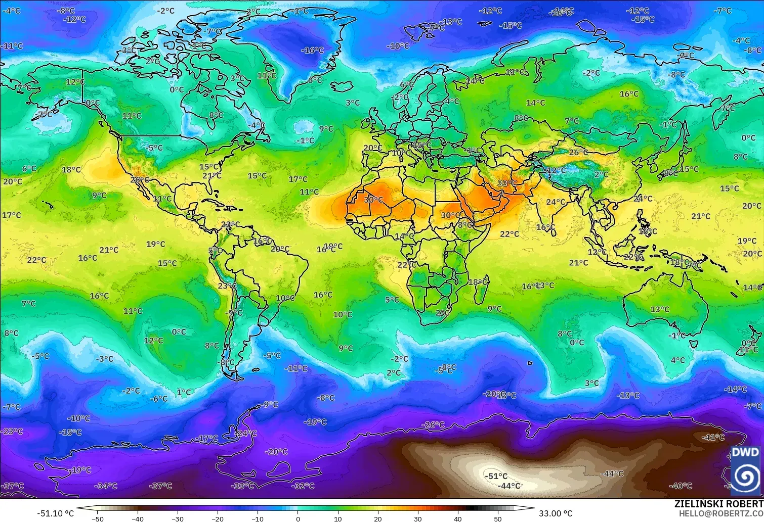 ICON modelo - Mundo, Temperatura a 850 hPa