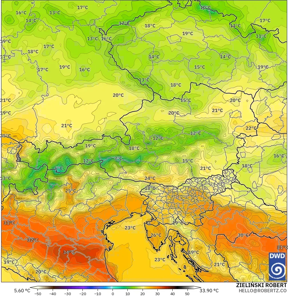 ICON modelo - Austria, Temperatura a 2 m