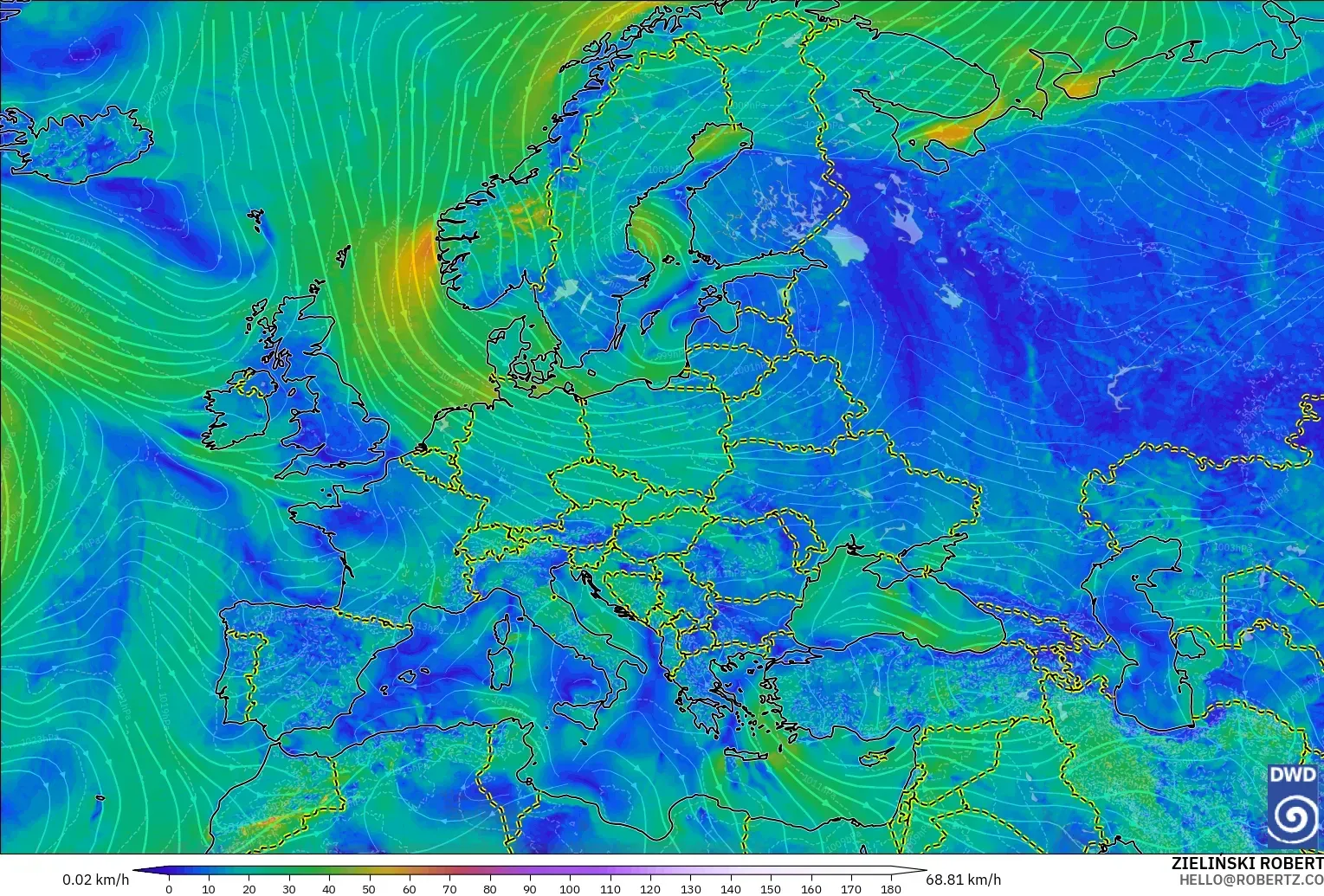 ICON modelo - Europa, Viento a 10 m