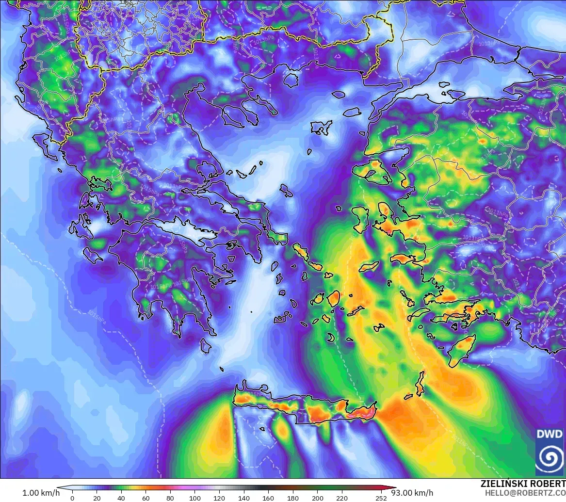 ICON modelo - Grecia, Ráfagas de viento