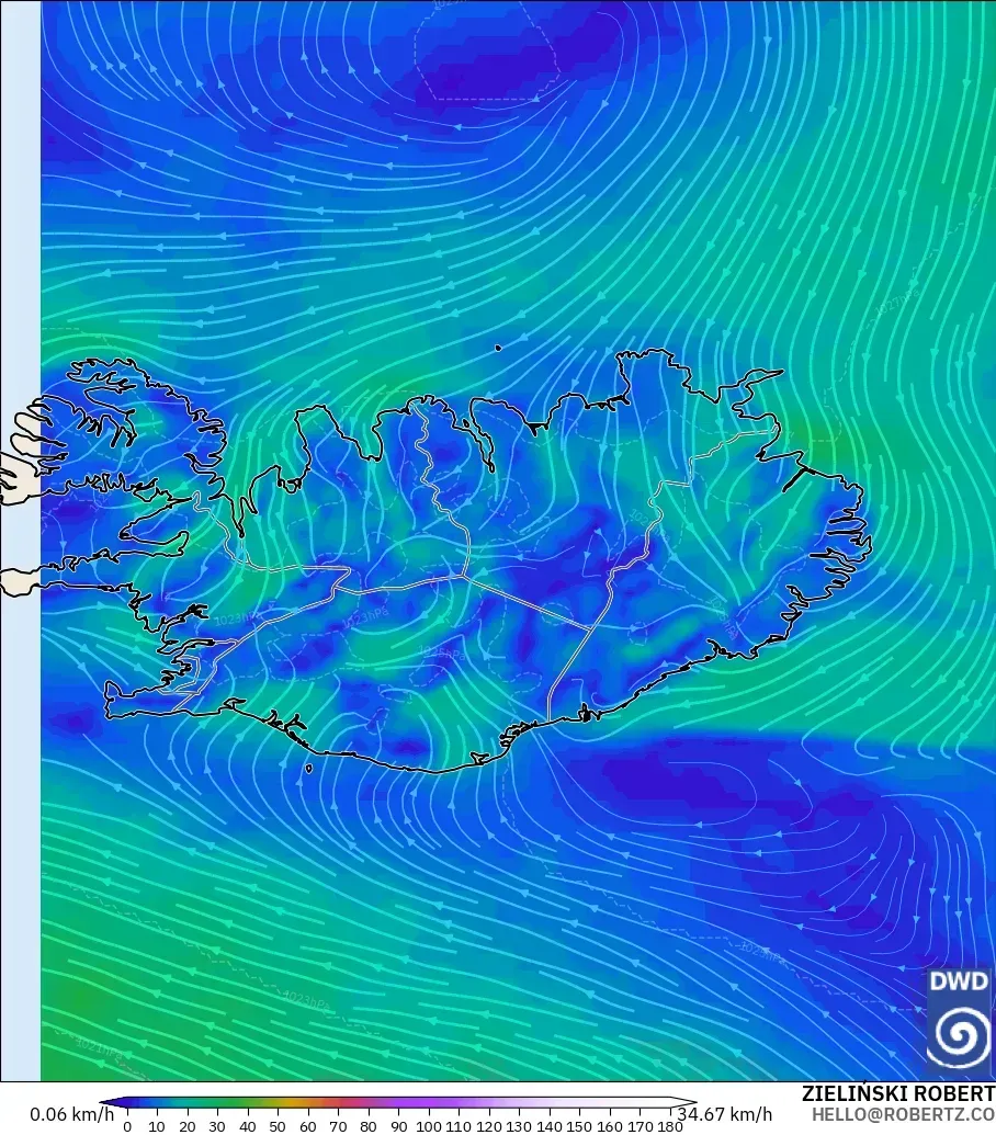 ICON modelo - Islandia, Viento a 10 m