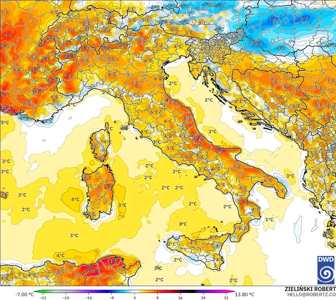 ICON modelo - Italia, Anomalía de temperatura a 2 m