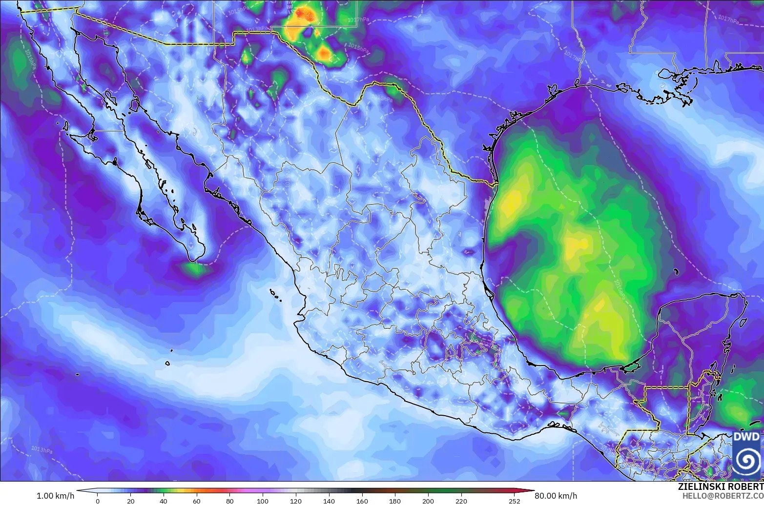 ICON modelo - México, Ráfagas de Viento Máximas