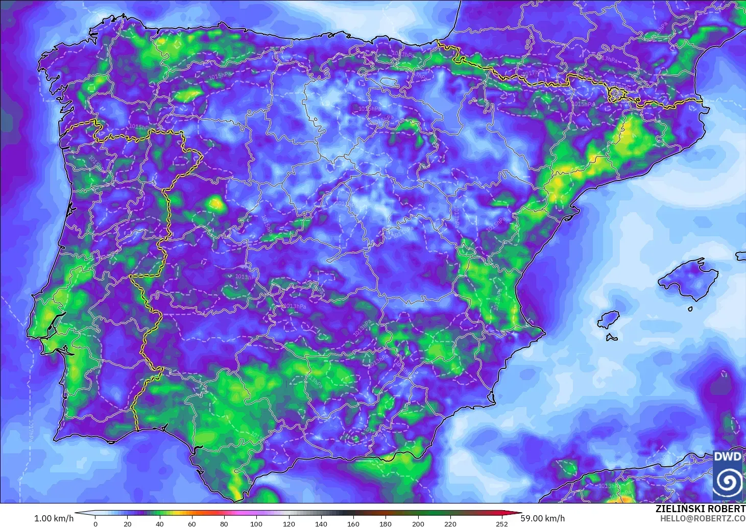 ICON modelo - España, Ráfagas de viento