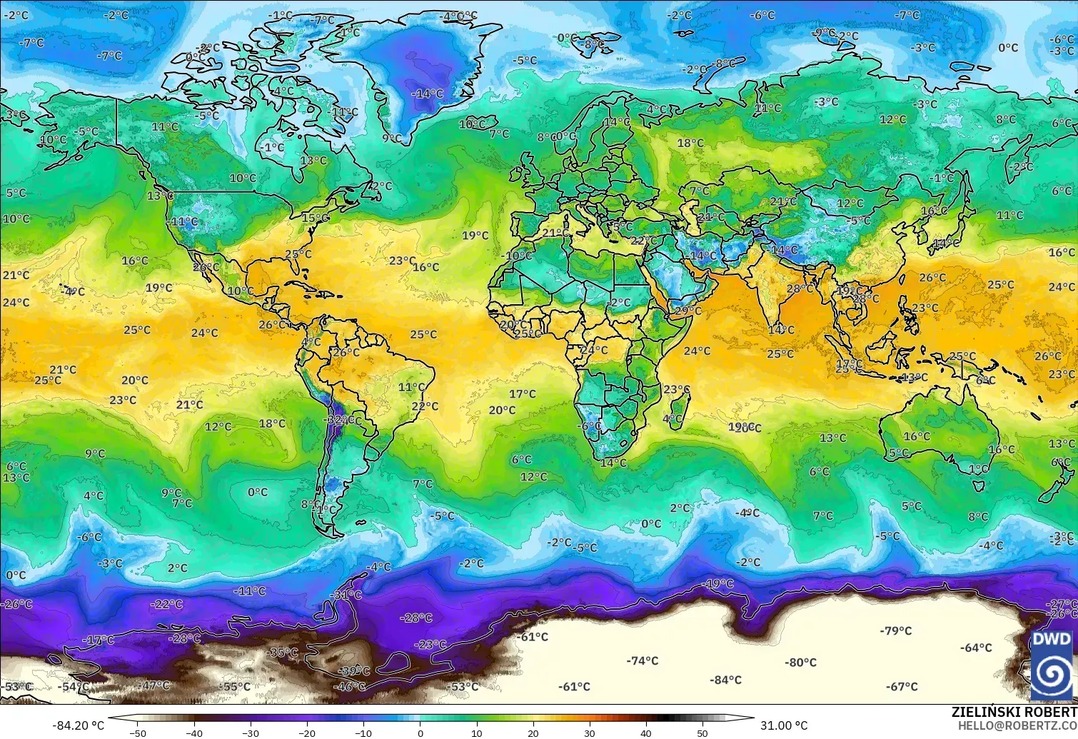 ICON modelo - Mundo, Punto de rocío a 2 m