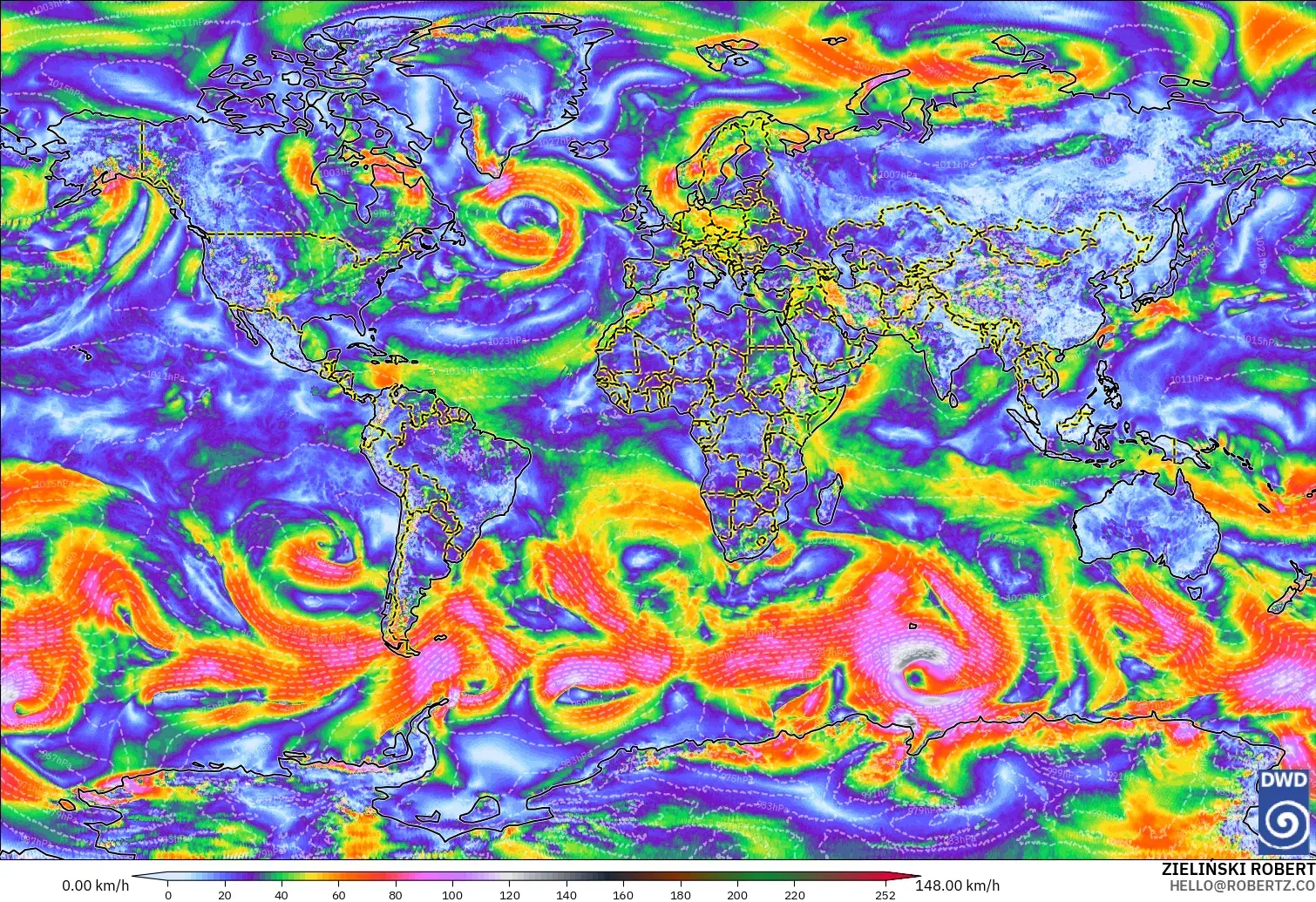 ICON modelo - Mundo, Ráfagas de viento