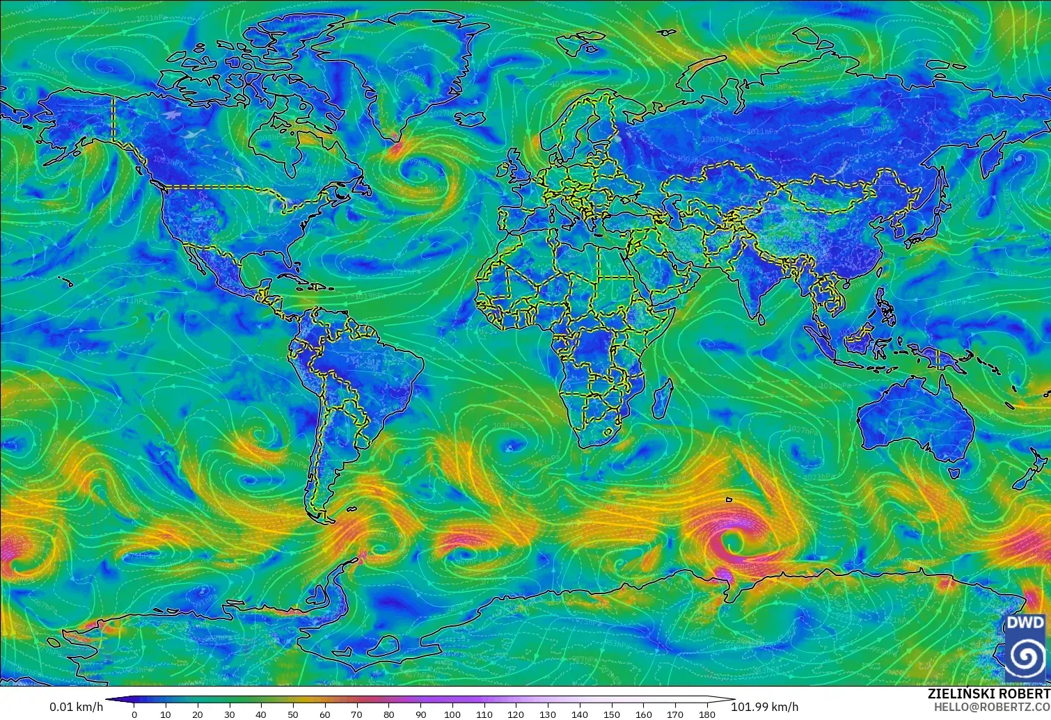 ICON modelo - Mundo, Viento a 10 m