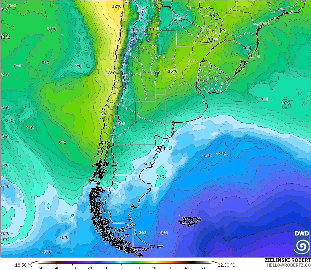 ICON modelo - Argentina, Temperatura a 850 hPa