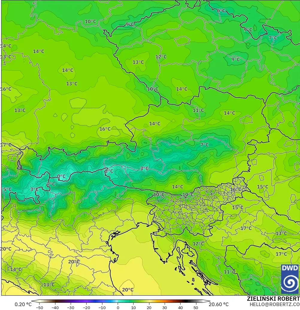 ICON modelo - Austria, Temperatura a 850 hPa