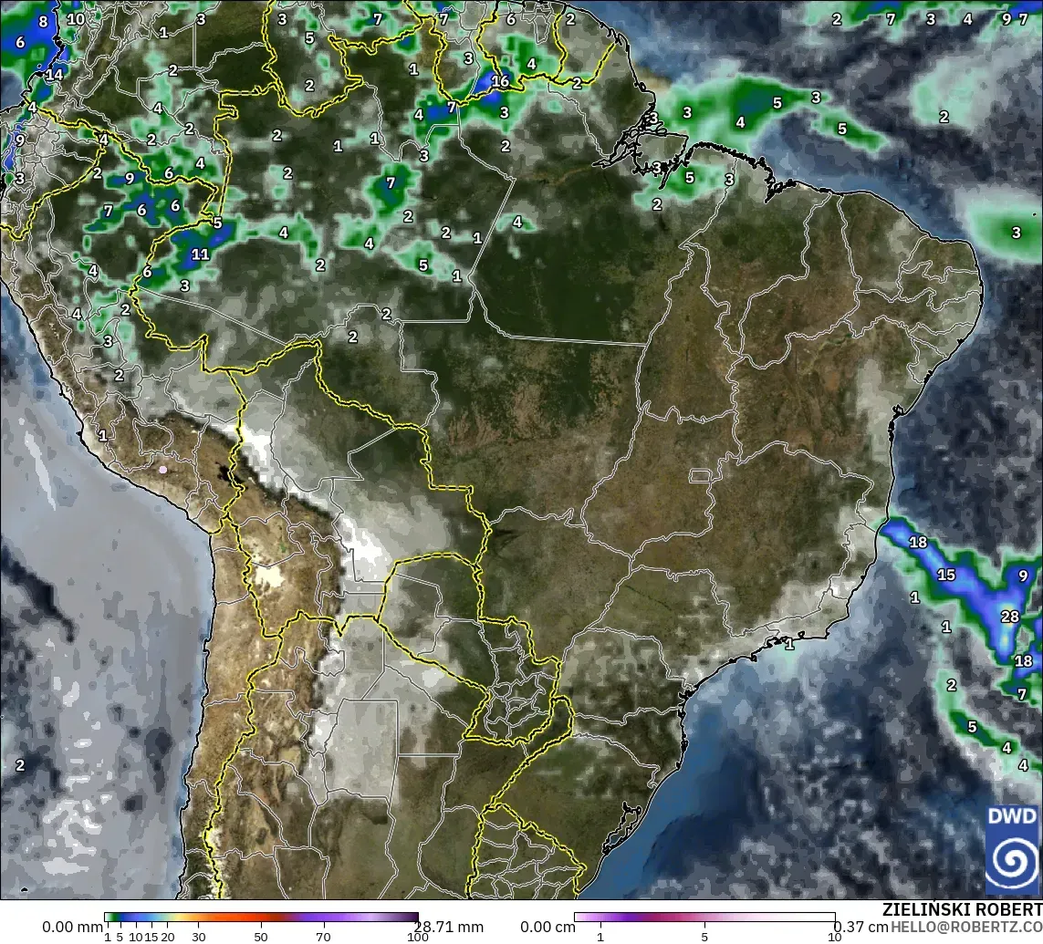 ICON modelo - Brasil, Precipitación, nubes y presión